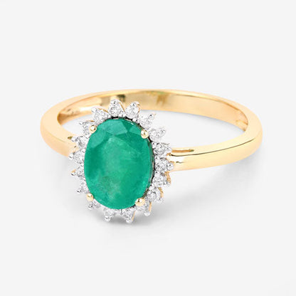 1.34 Carat Genuine Zambian Emerald and White Diamond 10K Yellow Gold Ring Bids.com