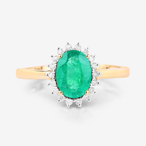 1.34 Carat Genuine Zambian Emerald and White Diamond 10K Yellow Gold Ring Bids.com