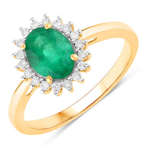 1.34 Carat Genuine Zambian Emerald and White Diamond 14K Yellow Gold Ring Bids.com