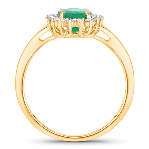 1.34 Carat Genuine Zambian Emerald and White Diamond 14K Yellow Gold Ring Bids.com