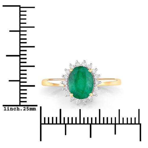 1.34 Carat Genuine Zambian Emerald and White Diamond 14K Yellow Gold Ring Bids.com