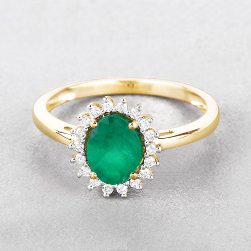 1.34 Carat Genuine Zambian Emerald and White Diamond 14K Yellow Gold Ring Bids.com