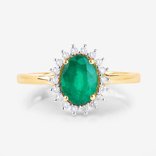 1.34 Carat Genuine Zambian Emerald and White Diamond 14K Yellow Gold Ring Bids.com
