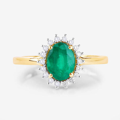 1.34 Carat Genuine Zambian Emerald and White Diamond 14K Yellow Gold Ring Bids.com