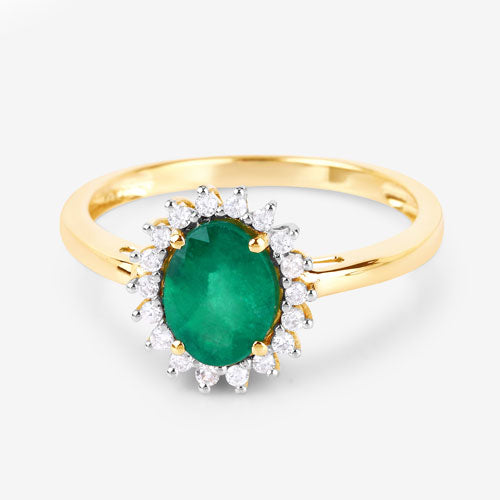 1.34 Carat Genuine Zambian Emerald and White Diamond 14K Yellow Gold Ring Bids.com
