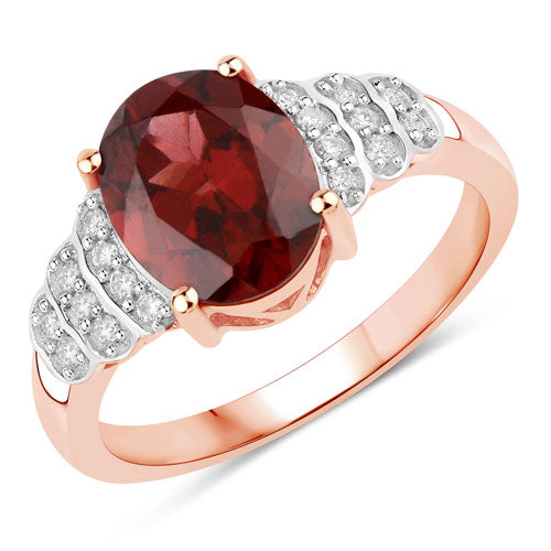 2.87 Carat Genuine Rhodolite and White Diamond 14K Rose Gold Ring Bids.com