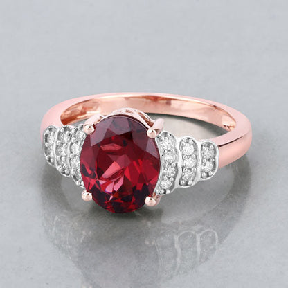 2.87 Carat Genuine Rhodolite and White Diamond 14K Rose Gold Ring Bids.com