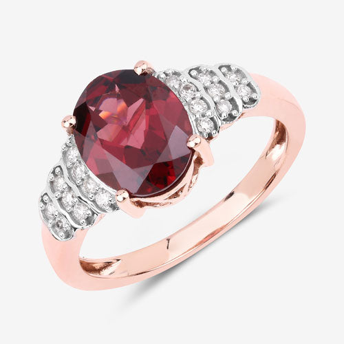 2.87 Carat Genuine Rhodolite and White Diamond 14K Rose Gold Ring Bids.com