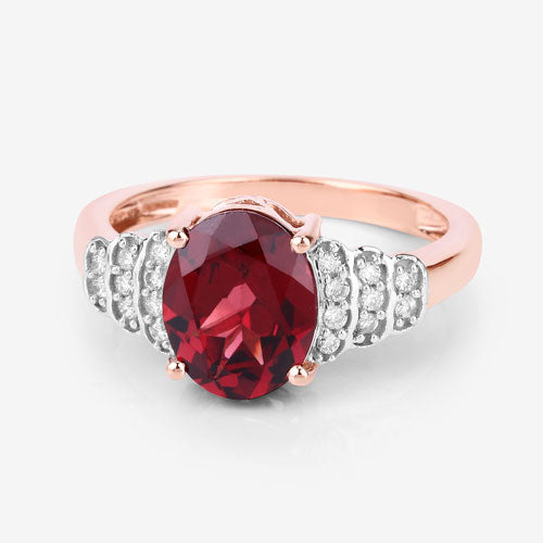 2.87 Carat Genuine Rhodolite and White Diamond 14K Rose Gold Ring Bids.com