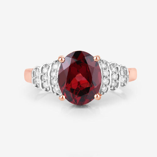 2.87 Carat Genuine Rhodolite and White Diamond 14K Rose Gold Ring Bids.com