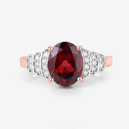 2.87 Carat Genuine Rhodolite and White Diamond 14K Rose Gold Ring Bids.com