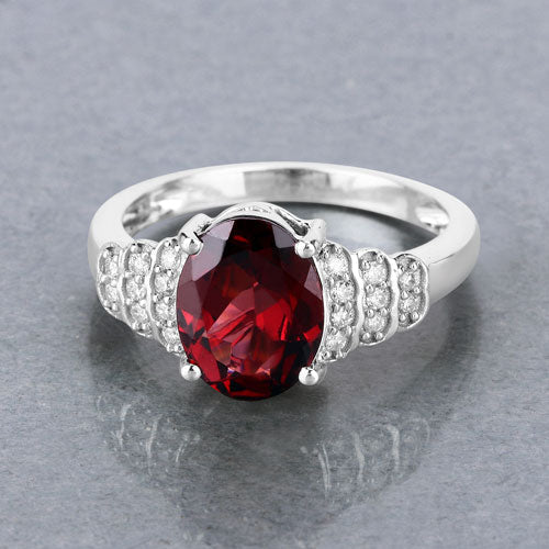 2.87 Carat Genuine Rhodolite and White Diamond 14K White Gold Ring Bids.com