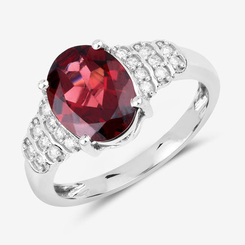 2.87 Carat Genuine Rhodolite and White Diamond 14K White Gold Ring Bids.com