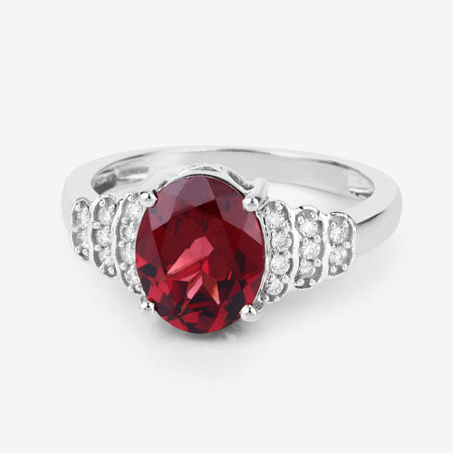 2.87 Carat Genuine Rhodolite and White Diamond 14K White Gold Ring Bids.com