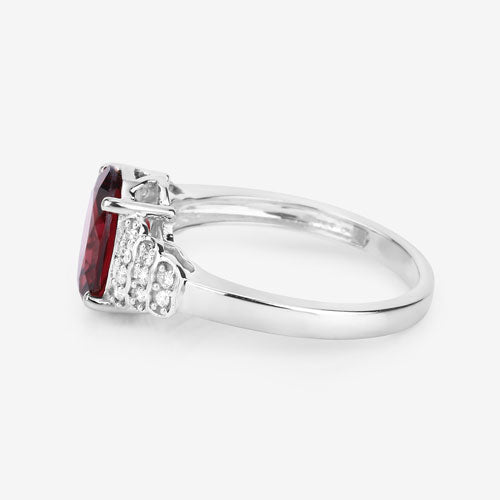 2.87 Carat Genuine Rhodolite and White Diamond 14K White Gold Ring Bids.com