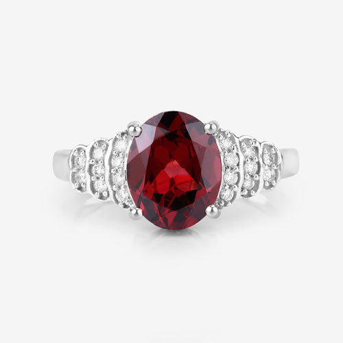2.87 Carat Genuine Rhodolite and White Diamond 14K White Gold Ring Bids.com