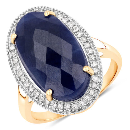 10.21 Carat Blue Sapphire and White Diamond 14K Yellow Gold Ring Bids.com