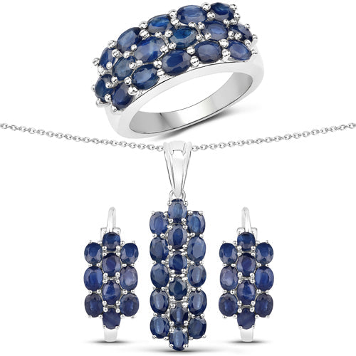 10.40 Carat Genuine Blue Sapphire .925 Sterling Silver 3 Piece Jewelry Set (Ring, Earrings, and Pendant w/ Chain) Bids.com