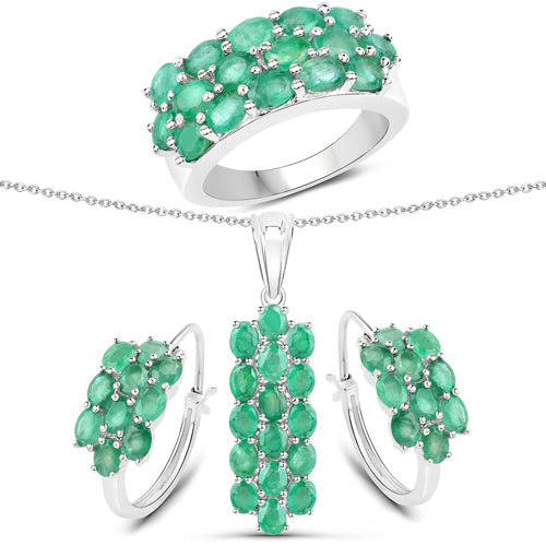 7.80 Carat Genuine Zambian Emerald .925 Sterling Silver 3 Piece Jewelry Set (Ring, Earrings, and Pendant w/ Chain) Bids.com
