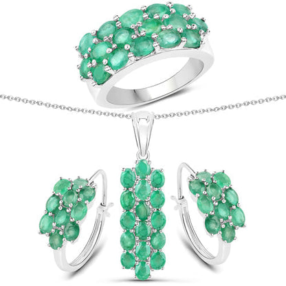 7.80 Carat Genuine Zambian Emerald .925 Sterling Silver 3 Piece Jewelry Set (Ring, Earrings, and Pendant w/ Chain) Bids.com