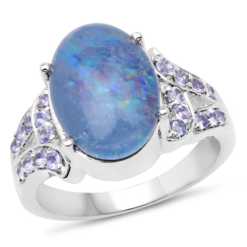 4.12 Carat Genuine Triplet Opal and Tanzanite .925 Sterling Silver Ring Bids.com
