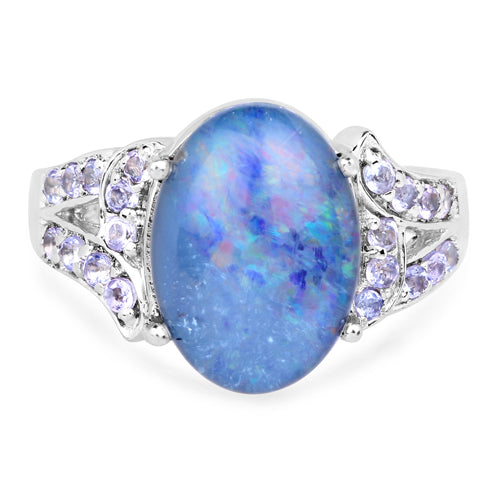 4.12 Carat Genuine Triplet Opal and Tanzanite .925 Sterling Silver Ring Bids.com