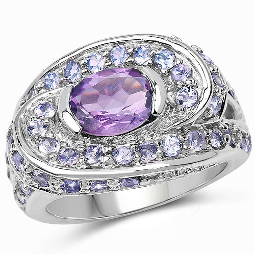 2.76 Carat Genuine Amethyst and Tanzanite .925 Sterling Silver Ring Bids.com
