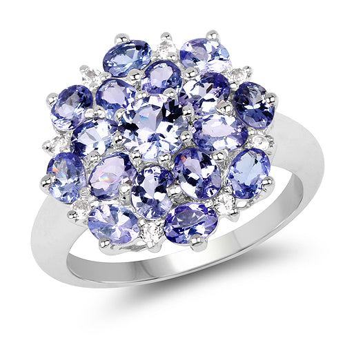 3.37 Carat Genuine Tanzanite and White Topaz .925 Sterling Silver Ring Bids.com