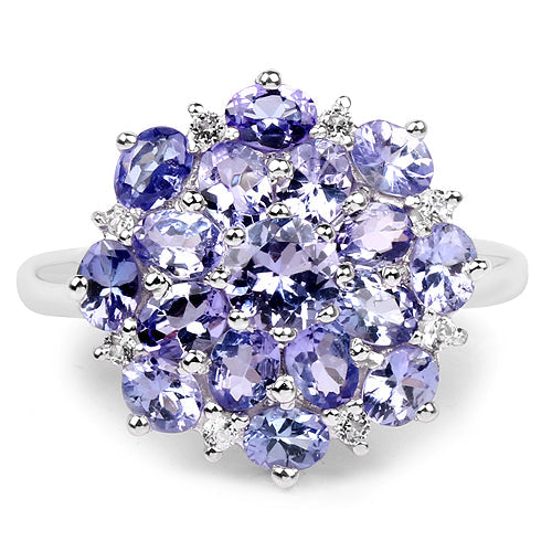 3.37 Carat Genuine Tanzanite and White Topaz .925 Sterling Silver Ring Bids.com