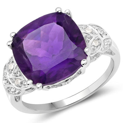 5.87 Carat Genuine Amethyst and White Diamond .925 Sterling Silver Ring Bids.com