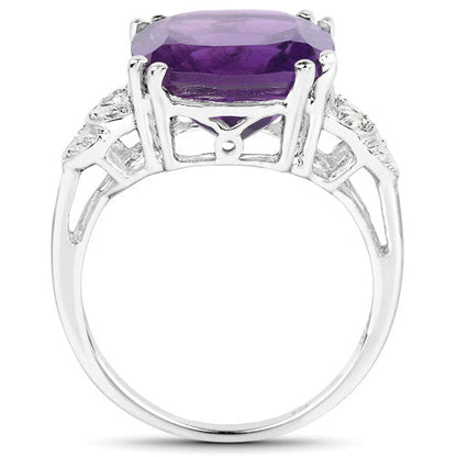 5.87 Carat Genuine Amethyst and White Diamond .925 Sterling Silver Ring Bids.com
