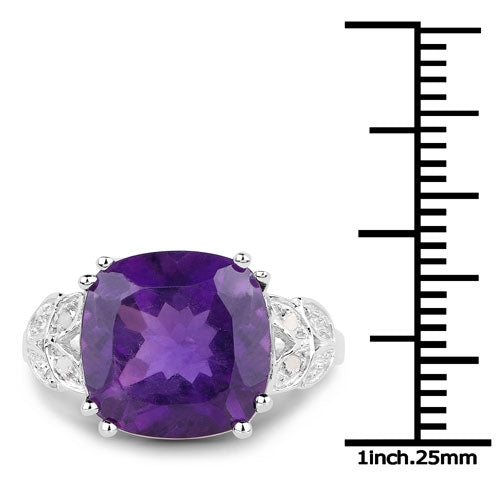 5.87 Carat Genuine Amethyst and White Diamond .925 Sterling Silver Ring Bids.com