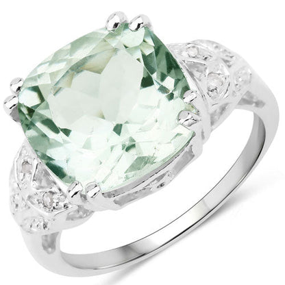 5.52 Carat Genuine Green Amethyst and White Diamond .925 Sterling Silver Ring Bids.com