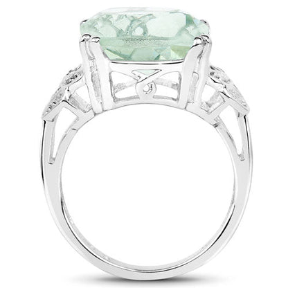 5.52 Carat Genuine Green Amethyst and White Diamond .925 Sterling Silver Ring Bids.com