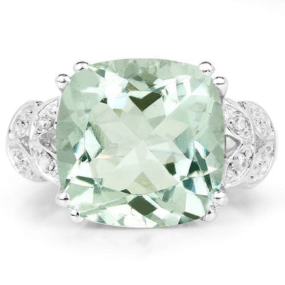 5.52 Carat Genuine Green Amethyst and White Diamond .925 Sterling Silver Ring Bids.com