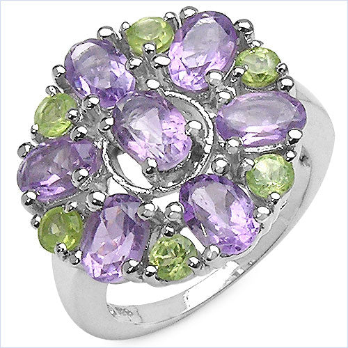 3.61 Carat Genuine Amethyst and Peridot .925 Sterling Silver Ring Bids.com