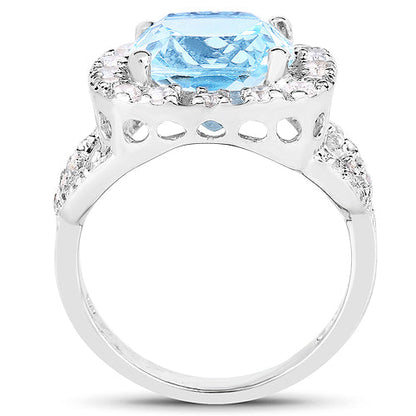 5.17 Carat Genuine Blue Topaz and White Topaz .925 Sterling Silver Ring Bids.com
