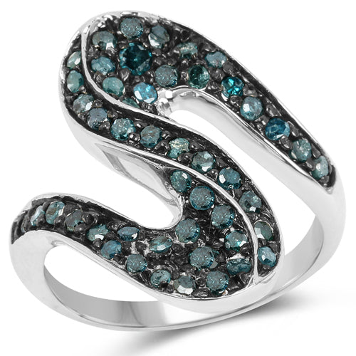 0.76 Carat Genuine Blue Diamond .925 Sterling Silver Ring Bids.com