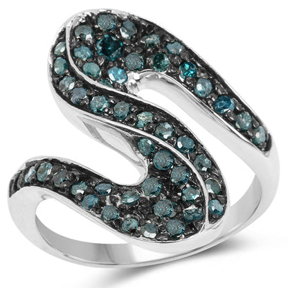 0.76 Carat Genuine Blue Diamond .925 Sterling Silver Ring Bids.com