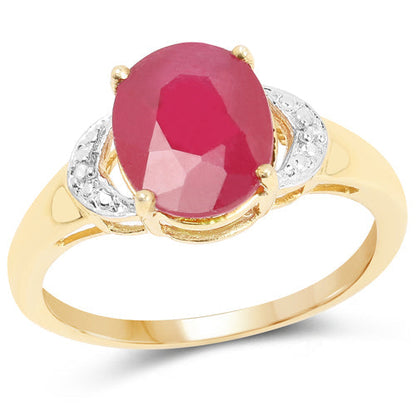 14K Yellow Gold Plated 4.01 Carat Glass Filled Ruby and White Diamond .925 Sterling Silver Ring Bids.com