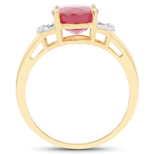 14K Yellow Gold Plated 4.01 Carat Glass Filled Ruby and White Diamond .925 Sterling Silver Ring Bids.com