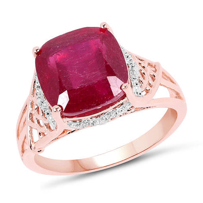 14K Rose Gold Plated 5.54 Carat Genuine Glass Filled Ruby & White Topaz .925 Sterling Silver Ring Bids.com