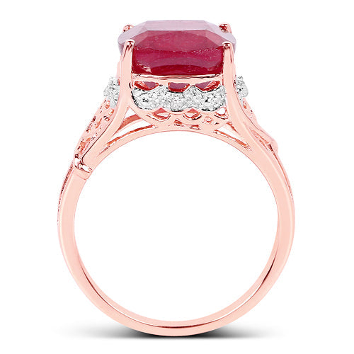 14K Rose Gold Plated 5.54 Carat Genuine Glass Filled Ruby & White Topaz .925 Sterling Silver Ring Bids.com