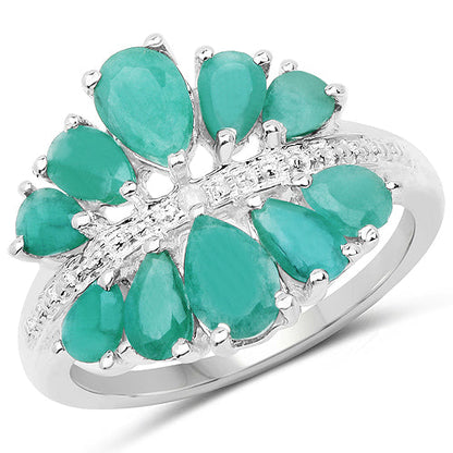 2.21 Carat Genuine Emerald and White Diamond .925 Sterling Silver Ring Bids.com