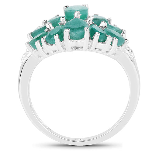 2.21 Carat Genuine Emerald and White Diamond .925 Sterling Silver Ring Bids.com