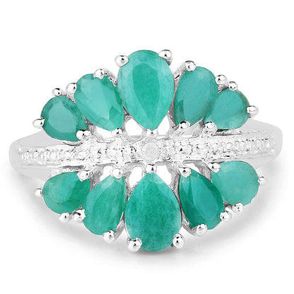 2.21 Carat Genuine Emerald and White Diamond .925 Sterling Silver Ring Bids.com
