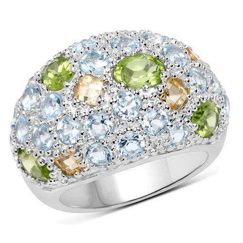 11.38 Carat Genuine Peridot, Citrine and Blue Topaz .925 Sterling Silver Ring Bids.com