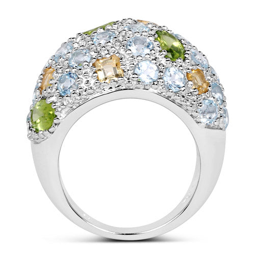 11.38 Carat Genuine Peridot, Citrine and Blue Topaz .925 Sterling Silver Ring Bids.com