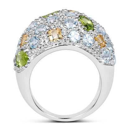 11.38 Carat Genuine Peridot, Citrine and Blue Topaz .925 Sterling Silver Ring Bids.com