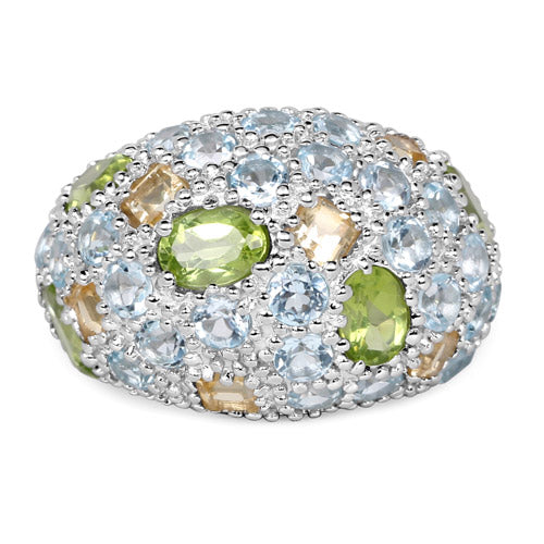 11.38 Carat Genuine Peridot, Citrine and Blue Topaz .925 Sterling Silver Ring Bids.com